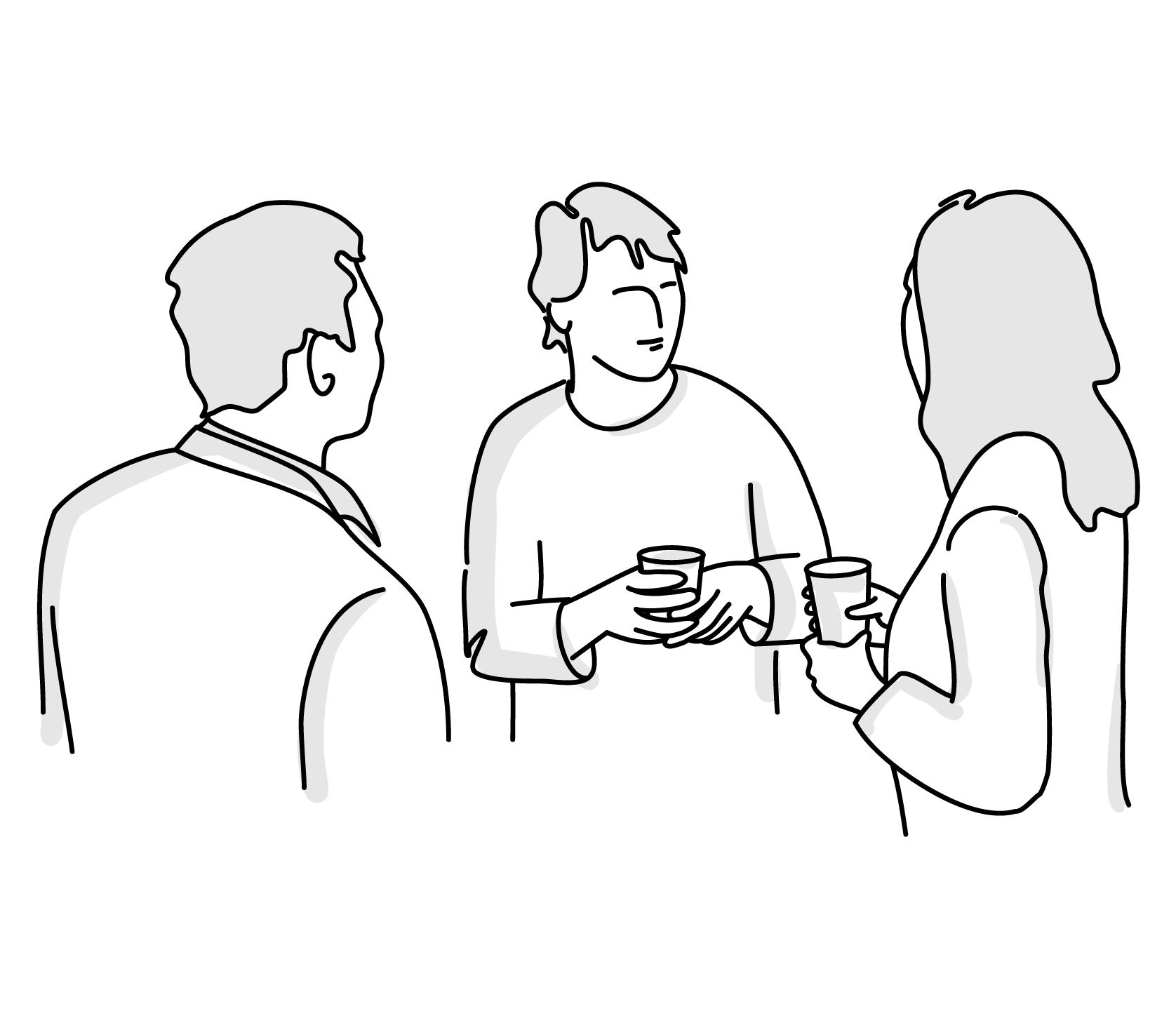 Illustration Agenda 3 Personen stehen im Kreis und reden miteinander